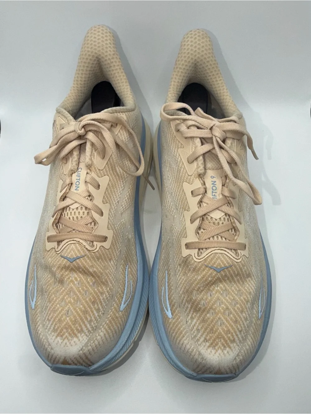 Hoka Women's Beige and Light Blue Performance Running Shoes